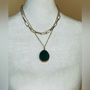 Maurices Light Gold Adjustable Necklace with Green Stone Accent
